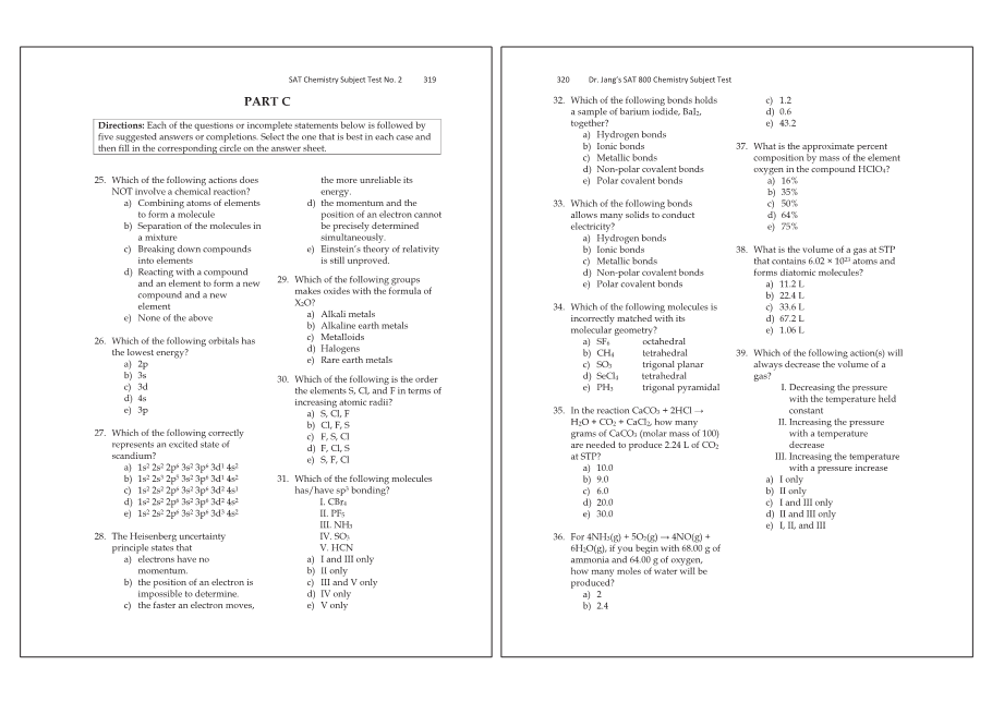 Dr.jang's SAT 800 Chemistry
