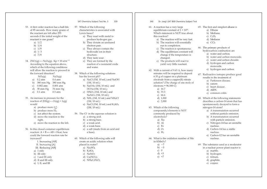 Dr.jang's SAT 800 Chemistry