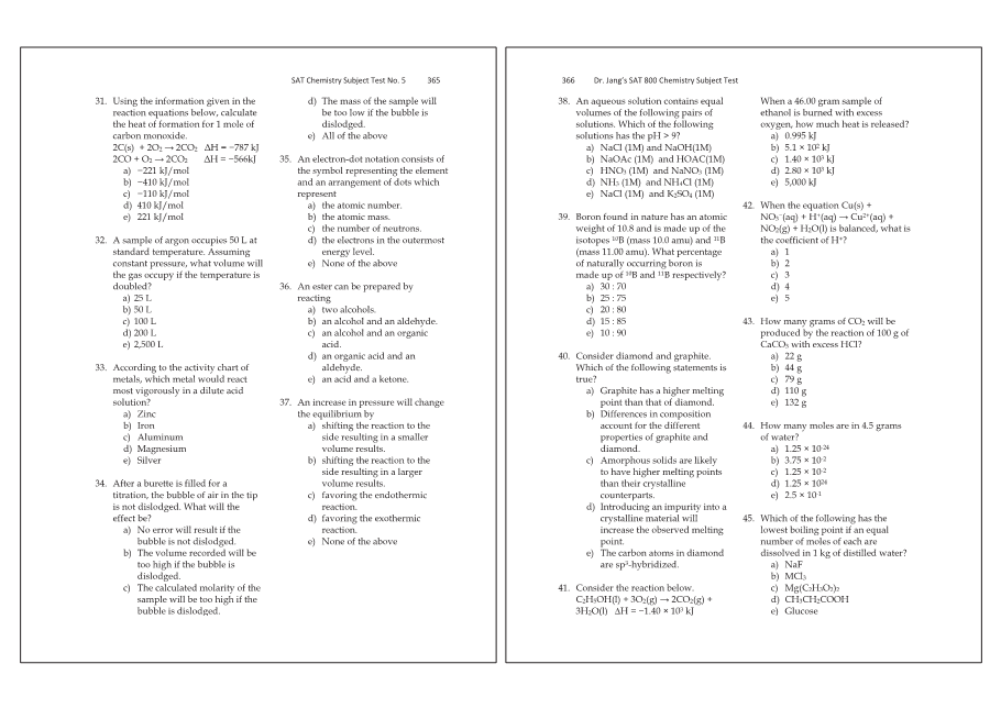 Dr.jang's SAT 800 Chemistry