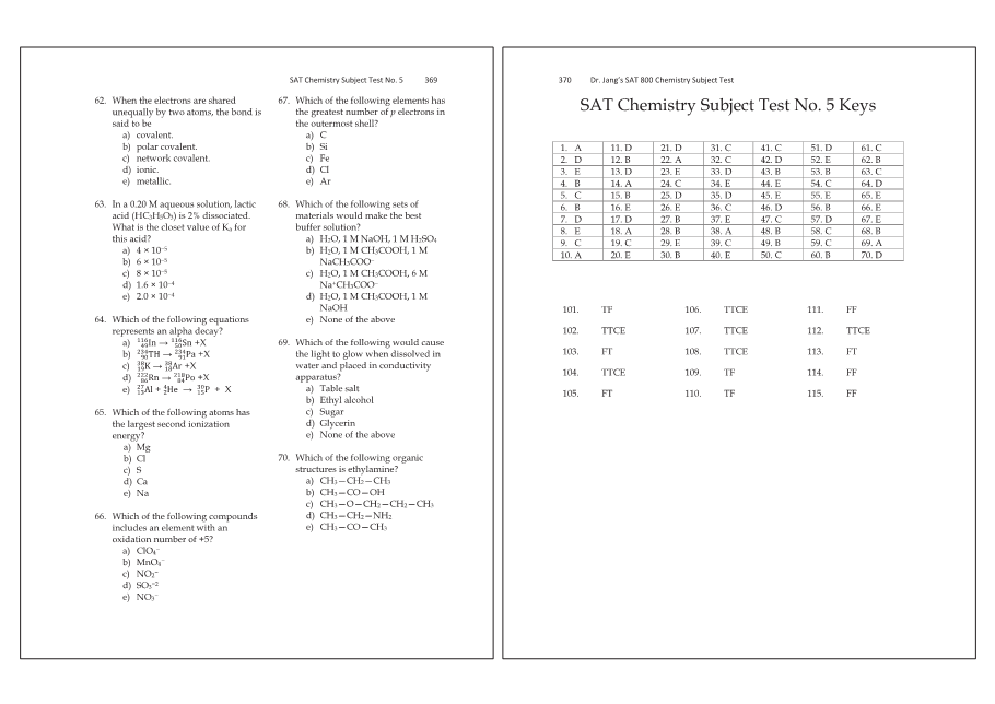 Dr.jang's SAT 800 Chemistry
