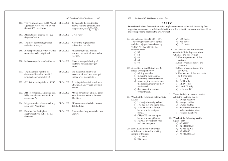 Dr.jang's SAT 800 Chemistry