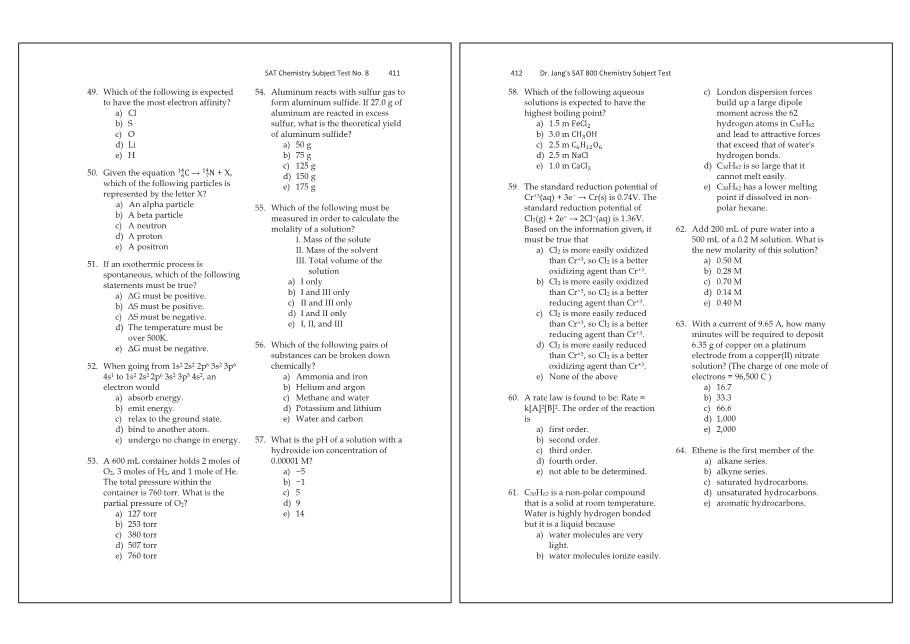 Dr.jang's SAT 800 Chemistry