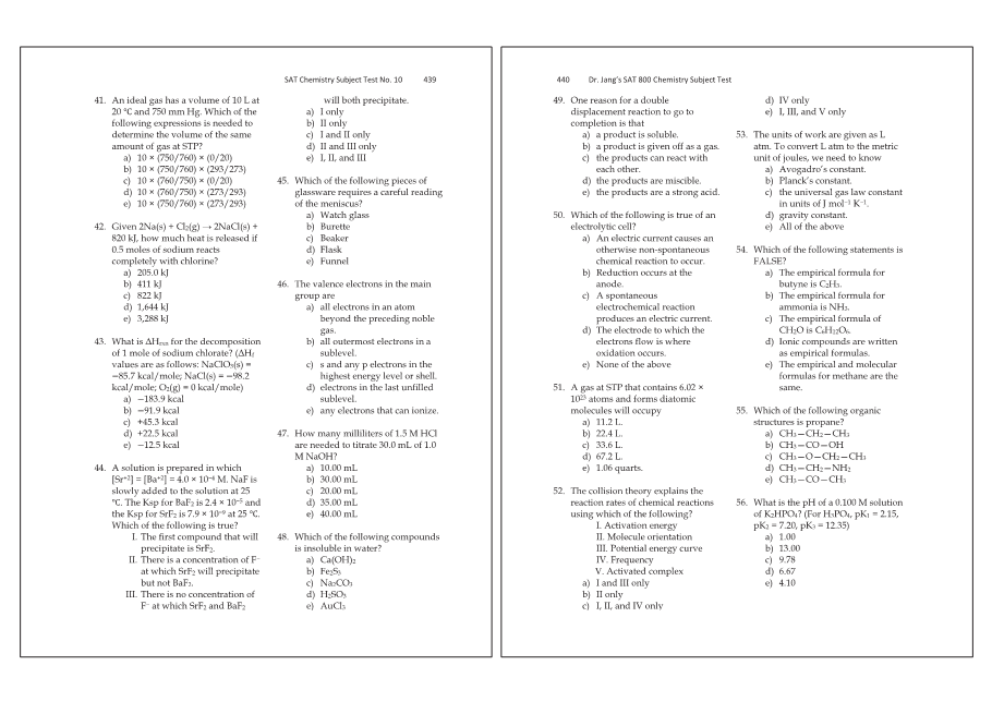 Dr.jang's SAT 800 Chemistry