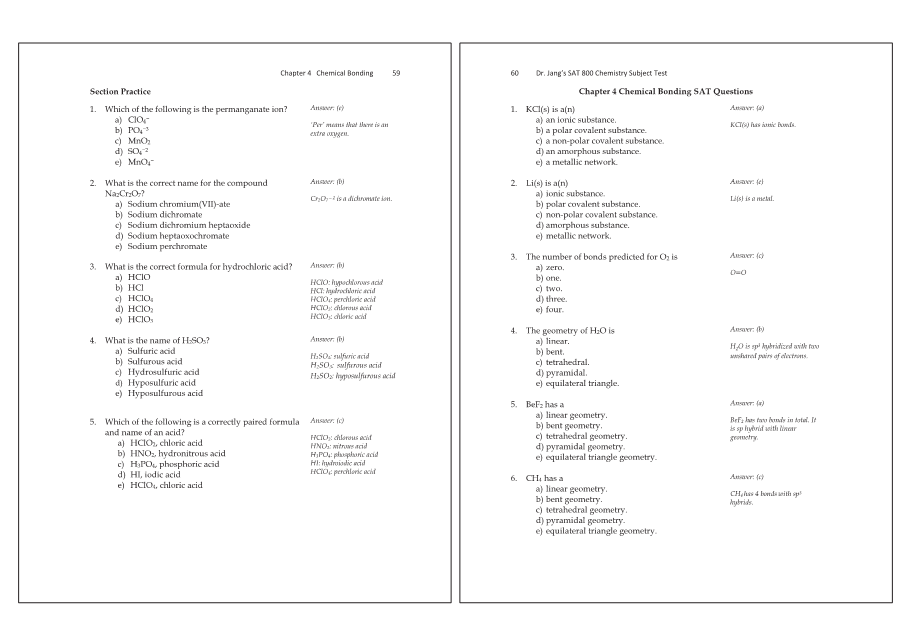 Dr.jang's SAT 800 Chemistry