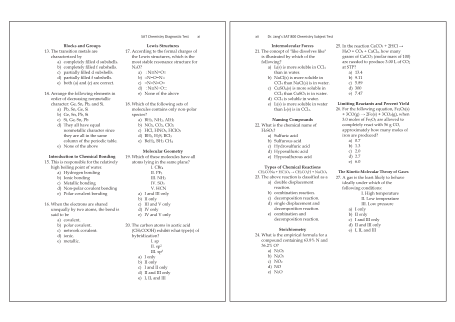 Dr.jang's SAT 800 Chemistry